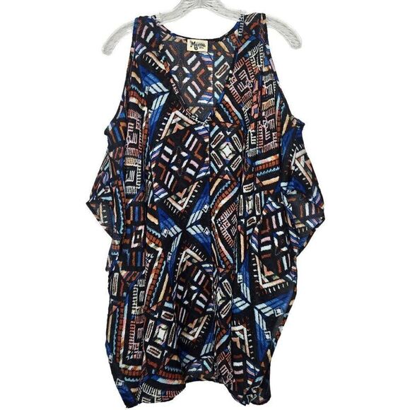 Show Me Your Mumu Geometric Print Cold Shoulder Tunic Kimono Blouse Size Small - Picture 3 of 10